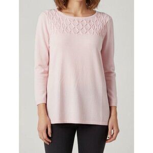 Cable & Gauge Pink Blossom Illusion Yoke Sweater Womens L NWT